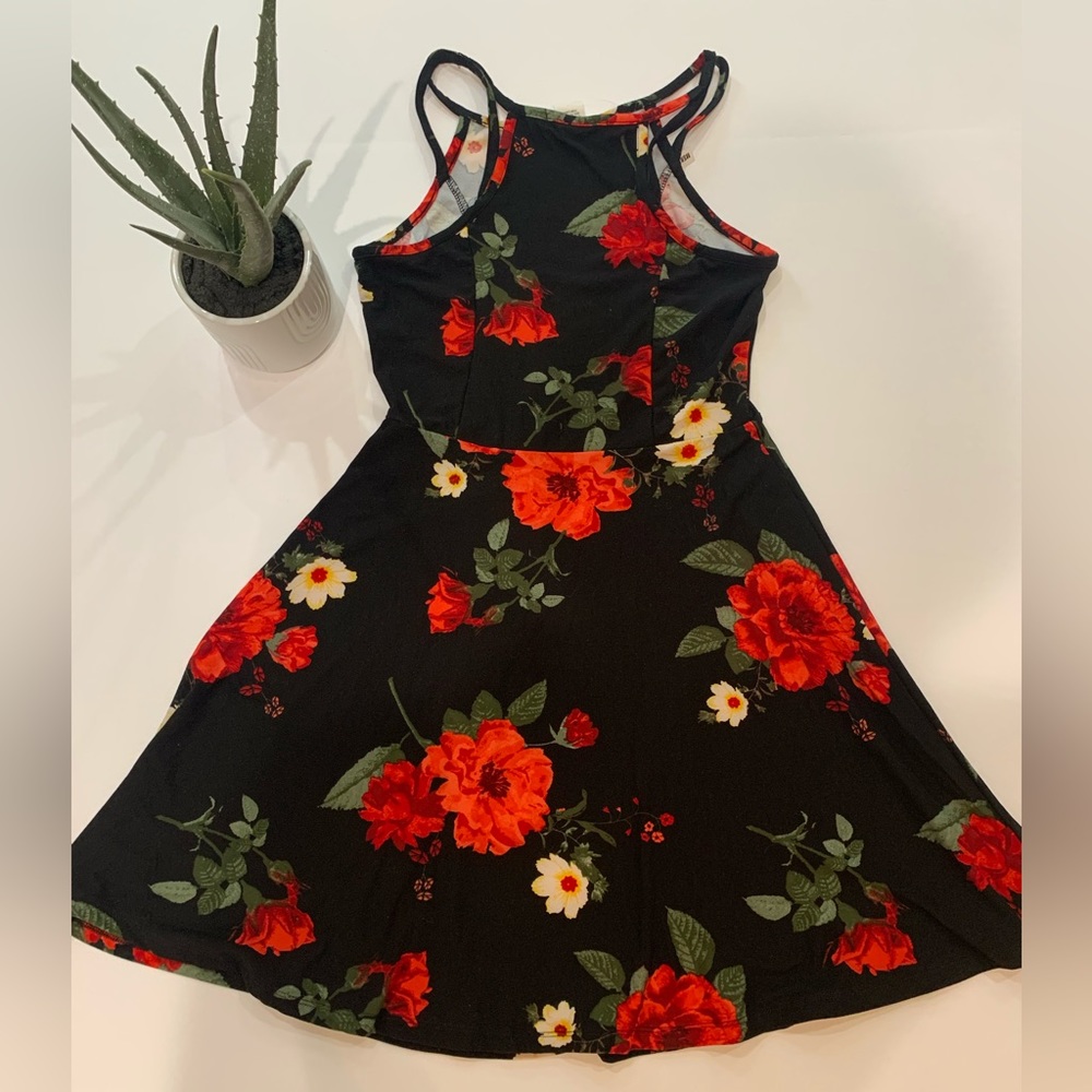 Cute Floral Red, Black and Green Summer Dress